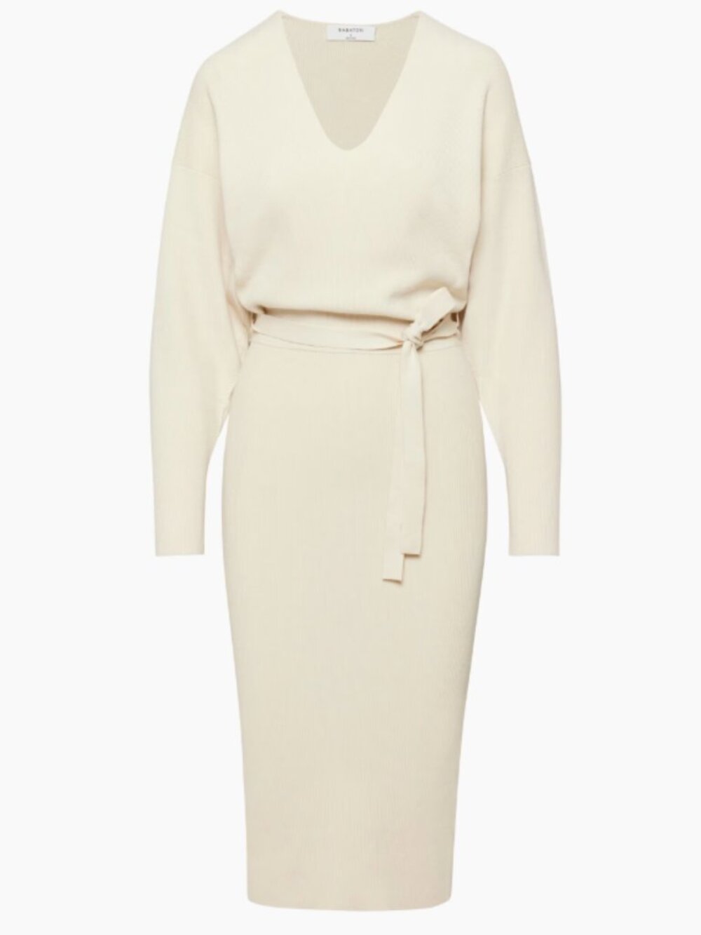 Aritzia Babaton Tracery V Neck Slouchy Long Sleeve Cream Knit Sweater Dress MED